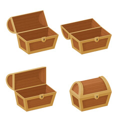 Collection of old wooden chests with open and closed lids.  Pirate treasure. Vintage trunk.Cartoon style illustration. Vector.