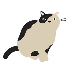 見上げる猫のイラスト-ブチ猫
