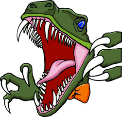 Obraz premium biting velicoraptor with bow tie | dinosaur