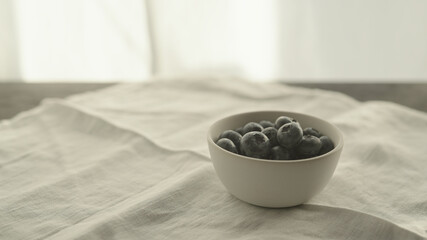 fresh blueberries in white bowl on linen napkin