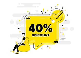 40 percent Discount. Check mark chat bubble banner with people. Sale offer price sign. Special offer symbol. Discount approved chat message. Checklist user background. Vector
