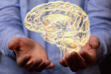 Brain. Digital brain. 3D Science and Technology concept. Neural network. IQ testing, artificial