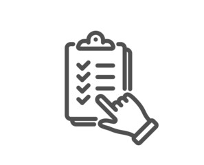 Checklist line icon. Clipboard document sign. Questioning survey symbol. Quality design element. Linear style checklist icon. Editable stroke. Vector
