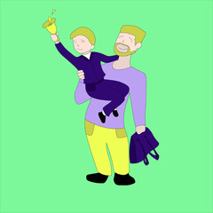 Girl with her dad goes to school on September 1