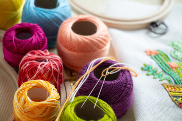 needle, thread, hoop and embroidery