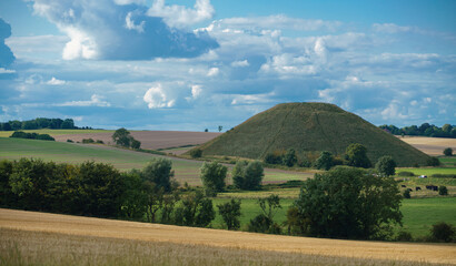 view of Silbury Hill (prehistoric artificial chalk mound) Avebury Wiltshire UK, a UNESCO World...