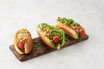 Fresh made  Hot dogs with ketchup, mustard and salad