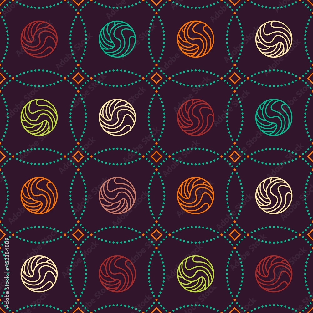Aufkleber seamless pattern with colorful lined spheres in dotted square grid. color geometric regular pattern.