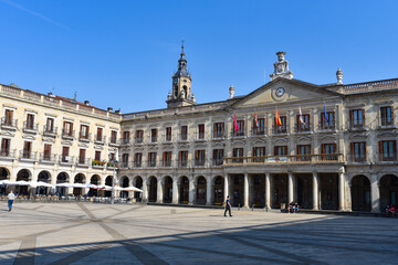 Fototapeta premium Vitoria-Gasteiz, Spain - 20 August 2021: Plaza de Espana (or Plaza Nueva), in the old town of Vitoria Gasteiz, Basque Country, Spain