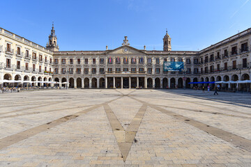 Vitoria-Gasteiz, Spain - 20 August 2021: Plaza de Espana (or Plaza Nueva), in the old town of...