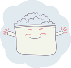Kitchen pot with funny face. Vector illustration. Kitchen pot doodle.