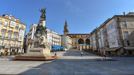 Fototapeta premium Vitoria-Gasteiz, Spain - 20 August, 2021: Monument to the Battle of Vitoria and Plaza de la Virgen Blanca