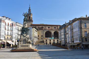 Fototapeta premium Vitoria-Gasteiz, Spain - 20 August, 2021: Monument to the Battle of Vitoria and Plaza de la Virgen Blanca