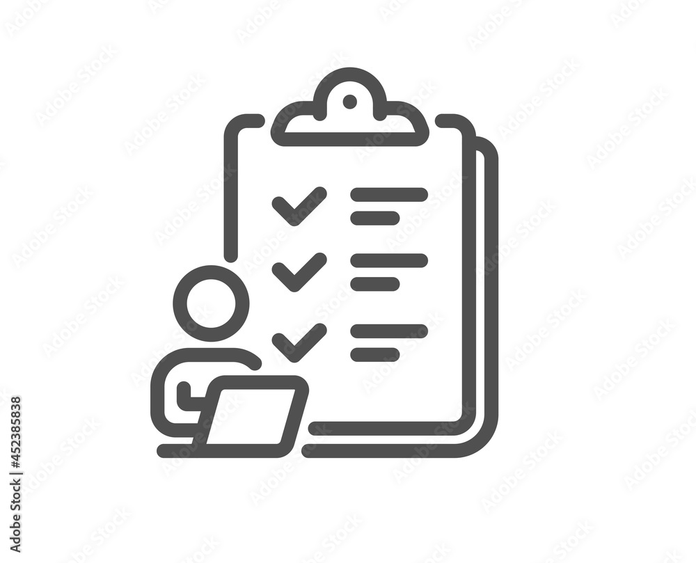 Poster checklist line icon. clipboard document sign. questioning survey symbol. quality design element. lin