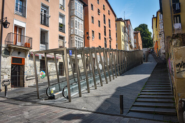 Vitoria-Gasteiz, Spain - 21 August, 2021: Urban escalators as public transport in old town Vitoria...