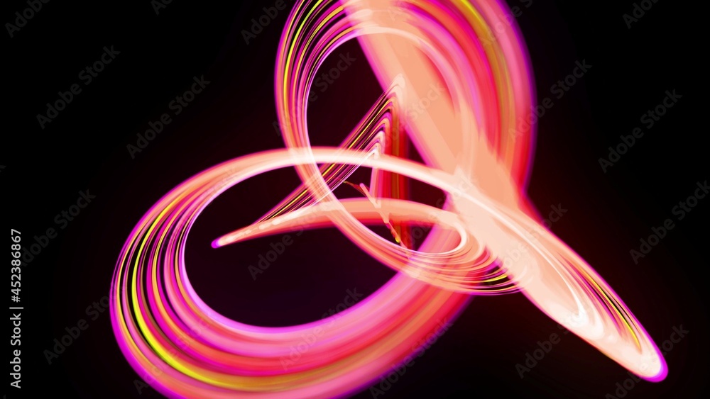 Poster 3d render. light flow bg. abstract background with light trails, stream of green red yellow neon lin