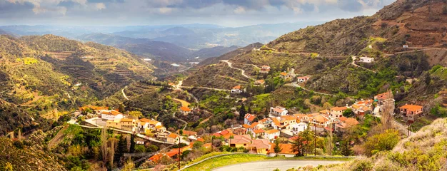 Foto auf Acrylglas Zypern Panoramic view of the Melini village on the slopes of the Troodos Mountains, Republic of Cyprus