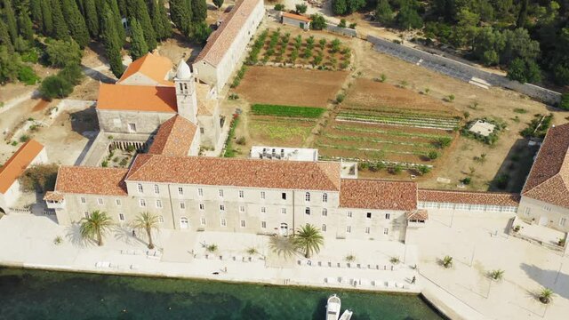 Aerial view of Franciscan monastery on Badija Island near  Korcula, Adriatic Sea, Croatia