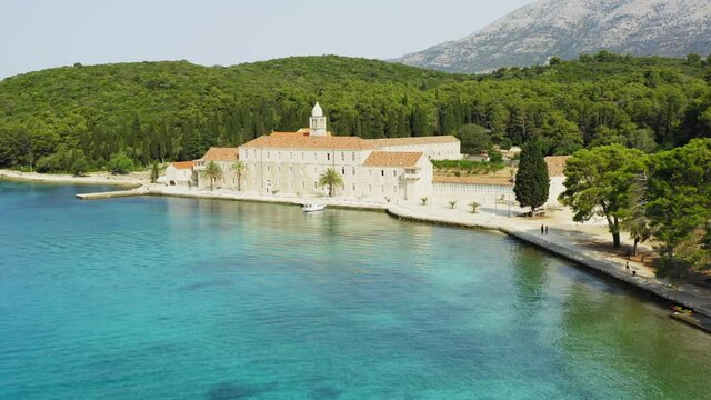 Aerial view of Franciscan monastery on Badija Island near  Korcula, Adriatic Sea, Croatia