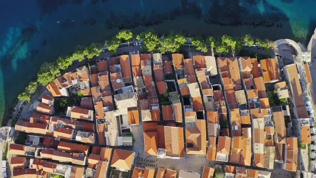 Aerial view of Korcula town on Korcula island, Adriatic Sea, Croatia
