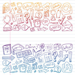 Doodle vector concept illustration of learning English language. English language courses. School. College. University.