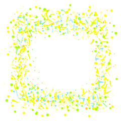 Square frame with confetti isolated on white. Geometrical background with multicolored glitters. Pattern for design. Print for polygraphy, posters, banners and textiles. Greeting cards. Luxury texture