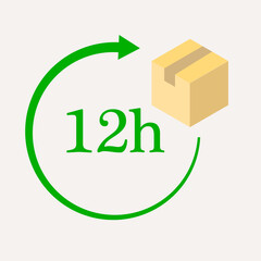 12, 24 and 48 Hour Delivery Shipping Flat Vector Icon Set
