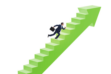 Businessman climbing career ladder in business concept