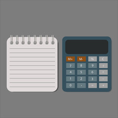 Electronic calculator with shadow in flat style. Digital keypad math isolated device vector illustration.
