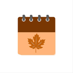 calendar of a orange color and a oak leaf in the middle on white background vector illustration design