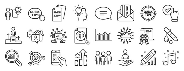 Set of Education icons, such as Money diagram, Work home, Certificate icons. Cloud network, Business idea, Idea signs. Tips, Ranking stars, Target. Chat, Business podium, Data analysis. Vector