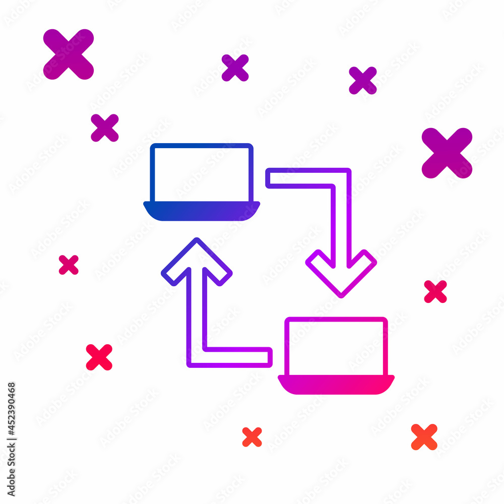 Poster color online working icon isolated on white background. freelancer man working on laptop at his hous