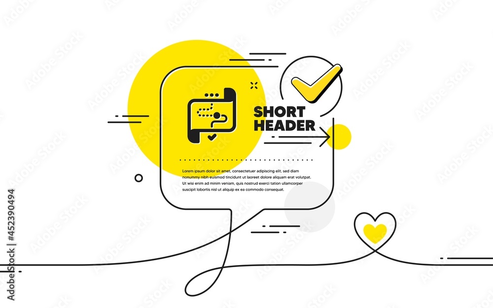 Poster target path icon. continuous line check mark chat bubble. stratery goal sign. core value symbol. tar