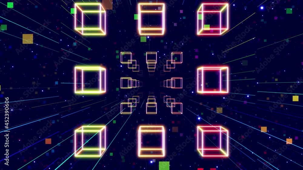 Poster 3d looped background motion design. dark sci fi bg, flight through tech digital space like in tunnel