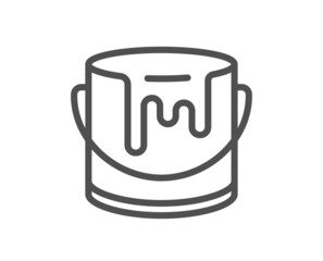 Paint bucket line icon. Tin of acrylic paint sign. Painter can symbol. Quality design element. Linear style paint icon. Editable stroke. Vector