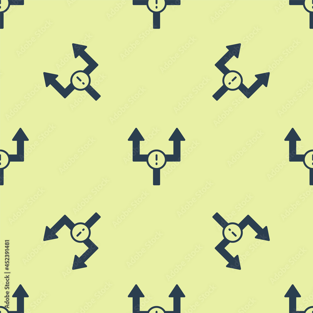 Poster blue arrow icon isolated seamless pattern on yellow background. direction arrowhead symbol. navigati