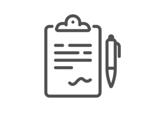 Clipboard document line icon. Agreement file sign. Sign contract symbol. Quality design element. Linear style clipboard icon. Editable stroke. Vector