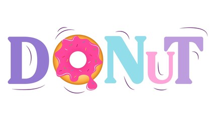 Vector Illustration. Donut with pink glaze. Cartoon Donut