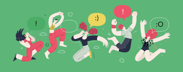 Happiness - happy people jumping in the air cheerfully