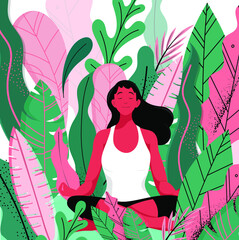 Yoga girl character in forest