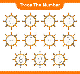 Fototapeta na wymiar Trace the number. Tracing number with Ship Steering Wheel. Educational children game, printable worksheet, vector illustration