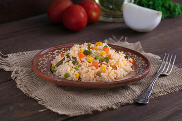 Mexican red rice plate, traditional food in Mexico, very famous plate 