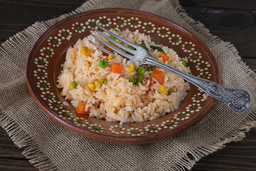 Mexican red rice plate, traditional food in Mexico, very famous plate 