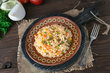 Mexican red rice plate, traditional food in Mexico, very famous plate 