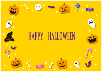 ハッピー　ハロウィン　フレーム　オレンジ