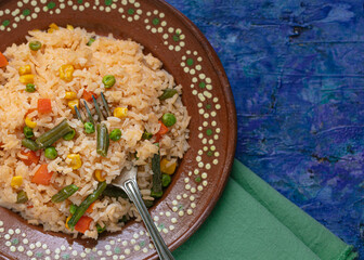Mexican red rice plate, traditional food in Mexico, very famous plate 