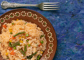 Mexican red rice plate, traditional food in Mexico, very famous plate 