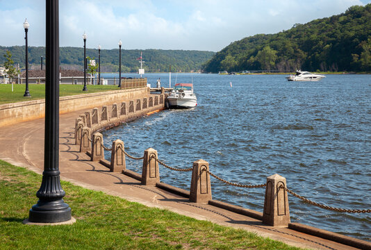 Waterfront along St Croix River in Stillwater Minnesota on a sunny summer day