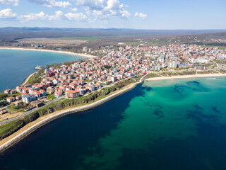 Naklejka na ściany i meble Amazing Aerial view of town of Primorsko, Bulgaria
