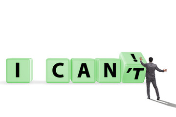 Determination concept with rotating cubes and businessman